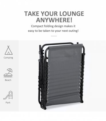 Portable Sun Lounger, Reclining Lounge Chair 5-position Adjustable Pillow Grey