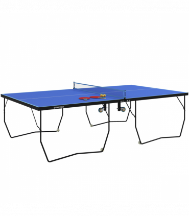 SPORTNOW 9FT Folding Table Tennis Table w/ 8 Wheels, for Indoors - Blue