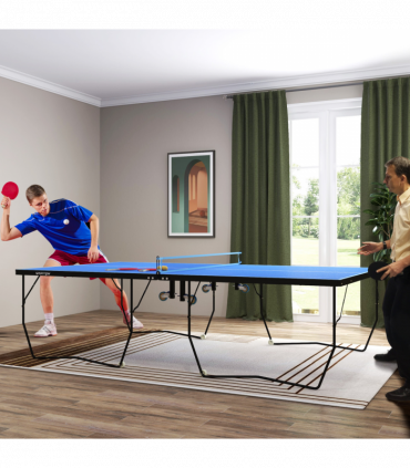 SPORTNOW 9FT Folding Table Tennis Table w/ 8 Wheels, for Indoors - Blue