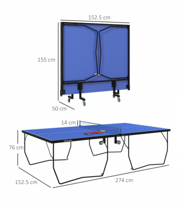 SPORTNOW 9FT Folding Table Tennis Table w/ 8 Wheels, for Indoors - Blue