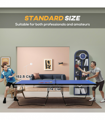 SPORTNOW 9FT Folding Table Tennis Table w/ 8 Wheels, for Indoors - Blue