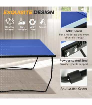 SPORTNOW 9FT Folding Table Tennis Table w/ 8 Wheels, for Indoors - Blue