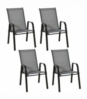 Set of 4 Garden Dining Chair Set Outdoor w/ High Back Armrest Grey Outsunny