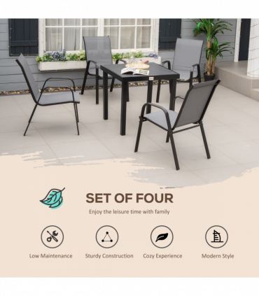 Set of 4 Garden Dining Chair Set Outdoor w/ High Back Armrest Grey Outsunny