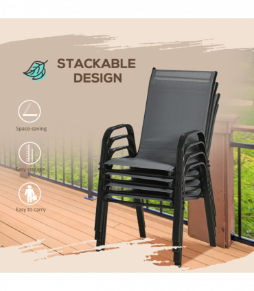 Set of 4 Garden Dining Chair Set Outdoor w/ High Back Armrest Grey Outsunny