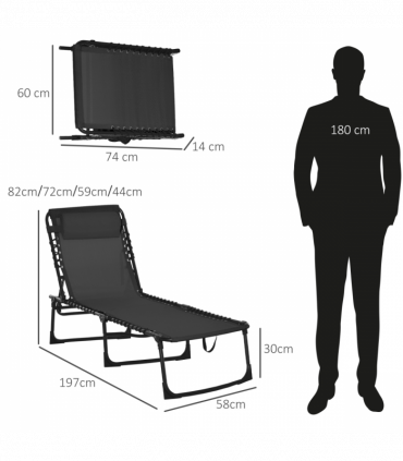 Sun Lounger Reclining Cot Foldable Folding Garden Chair Bed Relaxer Outsunny