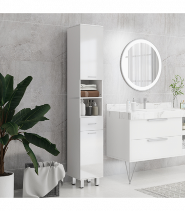 kleankin Tall Narrow Bathroom Storage Cabinet Cupboard w/ Cabinets, White