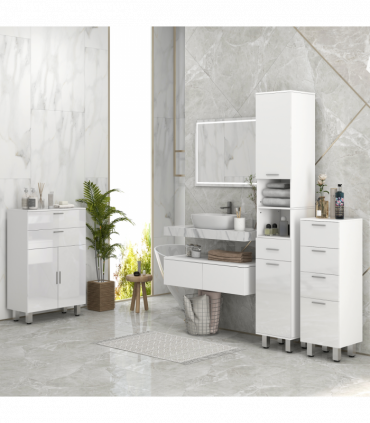 kleankin Tall Narrow Bathroom Storage Cabinet Cupboard w/ Cabinets, White