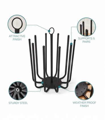 Steel Black 5 Pair Round Boot Shoe Rack Welly Holder Stand Storage Organizer