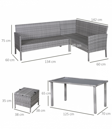 5 Pcs Mixed Grey Rattan Beige Cushion Patio Dining Table Stool Chaise Lounge Set