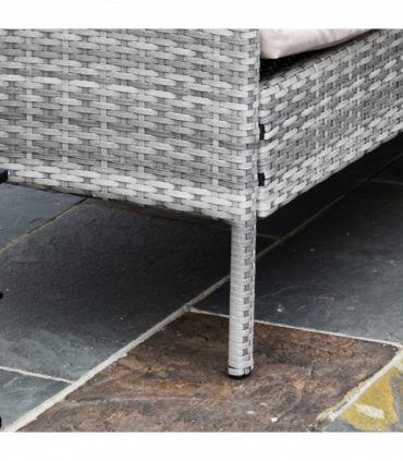 5 Pcs Mixed Grey Rattan Beige Cushion Patio Dining Table Stool Chaise Lounge Set