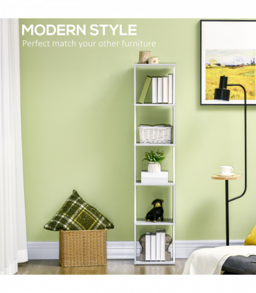 5-Tier Bookshelf, Freestanding Bookcase Storage Shelving Light Grey