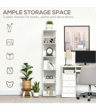 5-Tier Bookshelf, Freestanding Bookcase Storage Shelving Light Grey