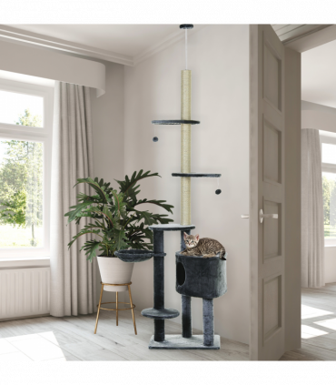 Cat Climbing Tower Dark Grey Sisal 55L x 45W x 220-265H cm 5-Tier Multi-Level
