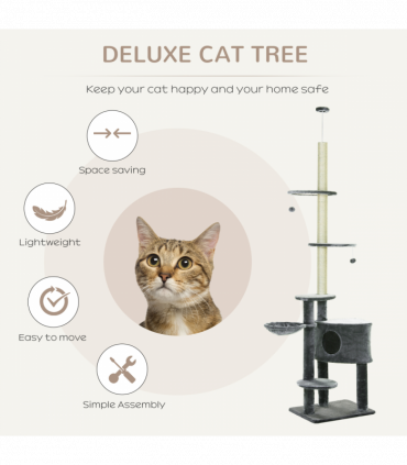 Cat Climbing Tower Dark Grey Sisal 55L x 45W x 220-265H cm 5-Tier Multi-Level