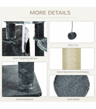 Cat Climbing Tower Dark Grey Sisal 55L x 45W x 220-265H cm 5-Tier Multi-Level