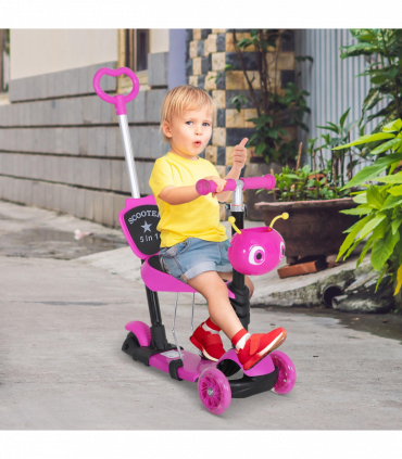 Kids Baby Toddler Kick Scooter Pink 5-in-1 Removable Seat Height Adjustable