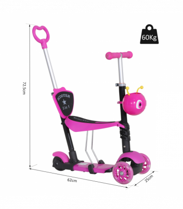 Kids Baby Toddler Kick Scooter Pink 5-in-1 Removable Seat Height Adjustable