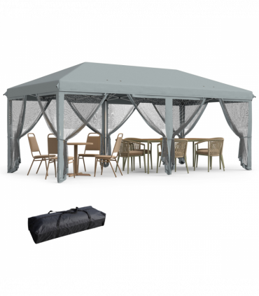 6 x 3m Pop Up Party Tent Canopy with 6 Removable Sidewalls Grey