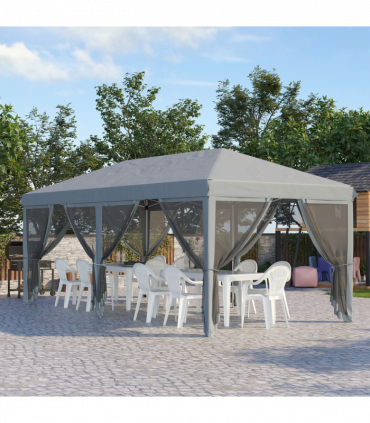 6 x 3m Pop Up Party Tent Canopy with 6 Removable Sidewalls Grey