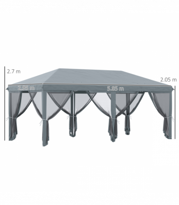 6 x 3m Pop Up Party Tent Canopy with 6 Removable Sidewalls Grey