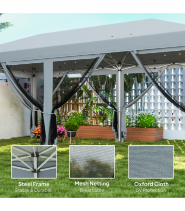 6 x 3m Pop Up Party Tent Canopy with 6 Removable Sidewalls Grey