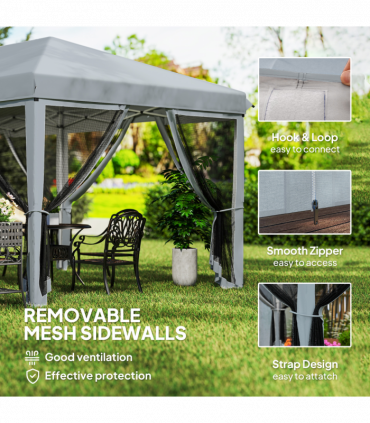 6 x 3m Pop Up Party Tent Canopy with 6 Removable Sidewalls Grey