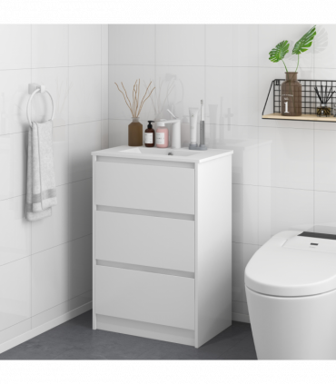 600mm Bathroom Vanity Unit w/ 1 Tap Hole Basin Drawers Gloss White