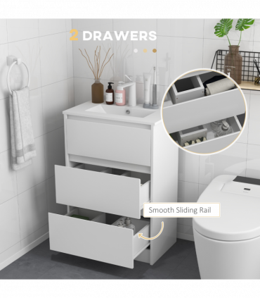 600mm Bathroom Vanity Unit w/ 1 Tap Hole Basin Drawers Gloss White