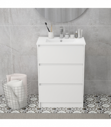 600mm Bathroom Vanity Unit w/ 1 Tap Hole Basin Drawers Gloss White