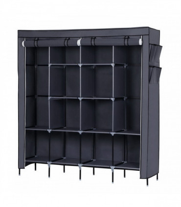 67" Clothes Closet Portable Wardrobe Clothes Storage Rack 12 Shelves 4 Side Pockets Gray