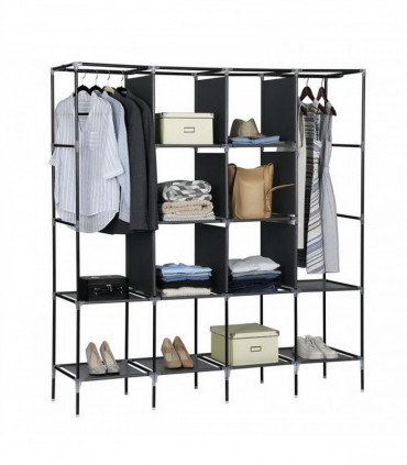 67" Clothes Closet Portable Wardrobe Clothes Storage Rack 12 Shelves 4 Side Pockets Gray