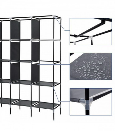 67" Clothes Closet Portable Wardrobe Clothes Storage Rack 12 Shelves 4 Side Pockets Gray