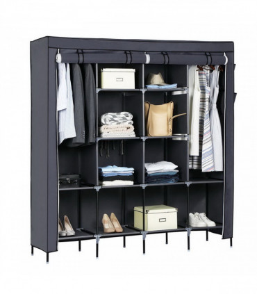 67" Clothes Closet Portable Wardrobe Clothes Storage Rack 12 Shelves 4 Side Pockets Gray