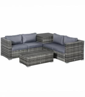 Garden Rattan Corner Sofa Set Table w/ Cushion Grey Steel Plastic Rattan