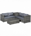 Garden Rattan Corner Sofa Set Table w/ Cushion Grey Steel Plastic Rattan