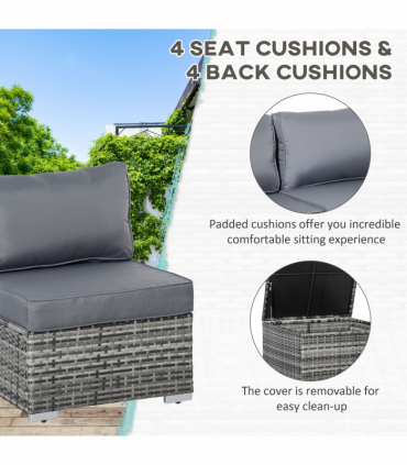 Garden Rattan Corner Sofa Set Table w/ Cushion Grey Steel Plastic Rattan