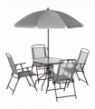6Pc Patio Dining Set with Umbrella, 4 Folding Chairs Glass Table