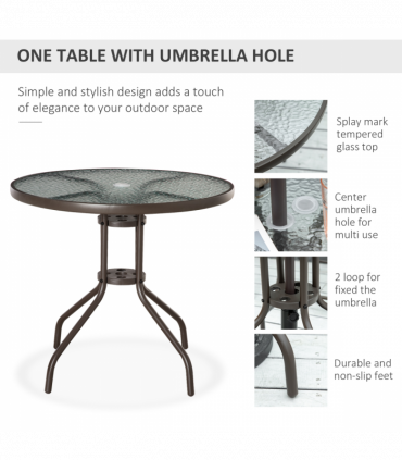 6Pc Patio Dining Set with Umbrella, 4 Folding Chairs Glass Table