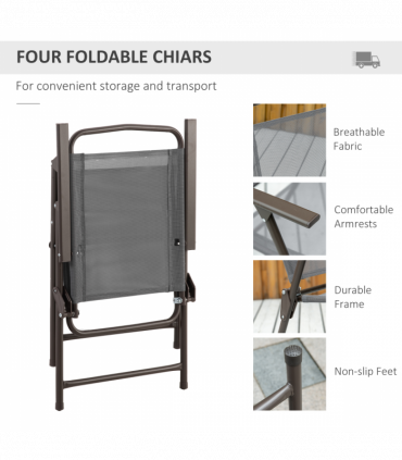 6Pc Patio Dining Set with Umbrella, 4 Folding Chairs Glass Table