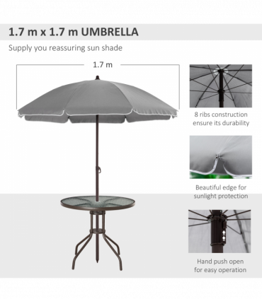 6Pc Patio Dining Set with Umbrella, 4 Folding Chairs Glass Table