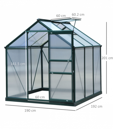 Polycarbonate Dark green 190cm x 192cm x 201cm Walk-In Greenhouse Plant Grow
