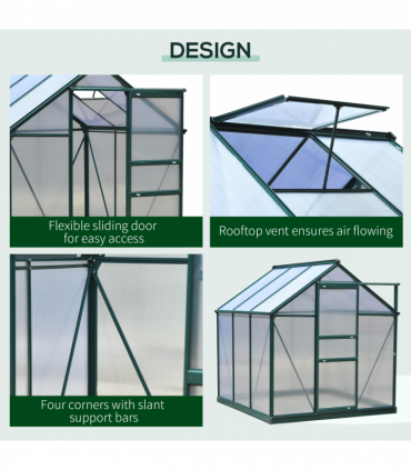 Polycarbonate Dark green 190cm x 192cm x 201cm Walk-In Greenhouse Plant Grow