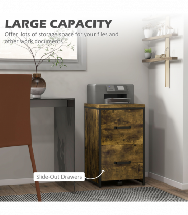 Vertical Office Filing Cabinet Steel MDF Rustic Brown 69.5H x 40L x 41.5Wcm