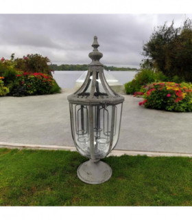 77CM GREY METAL GARDEN LANTERN W TEALIGHT