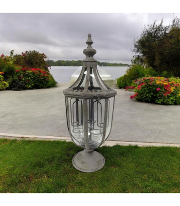77CM GREY METAL GARDEN LANTERN W TEALIGHT