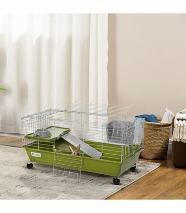 89cm Small Animal Home Cage for Rabbit Ferret Chinchilla w/ Wheels Green