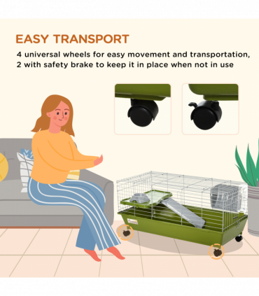 89cm Small Animal Home Cage for Rabbit Ferret Chinchilla w/ Wheels Green