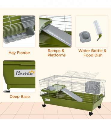 89cm Small Animal Home Cage for Rabbit Ferret Chinchilla w/ Wheels Green