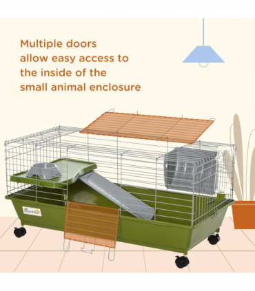 89cm Small Animal Home Cage for Rabbit Ferret Chinchilla w/ Wheels Green